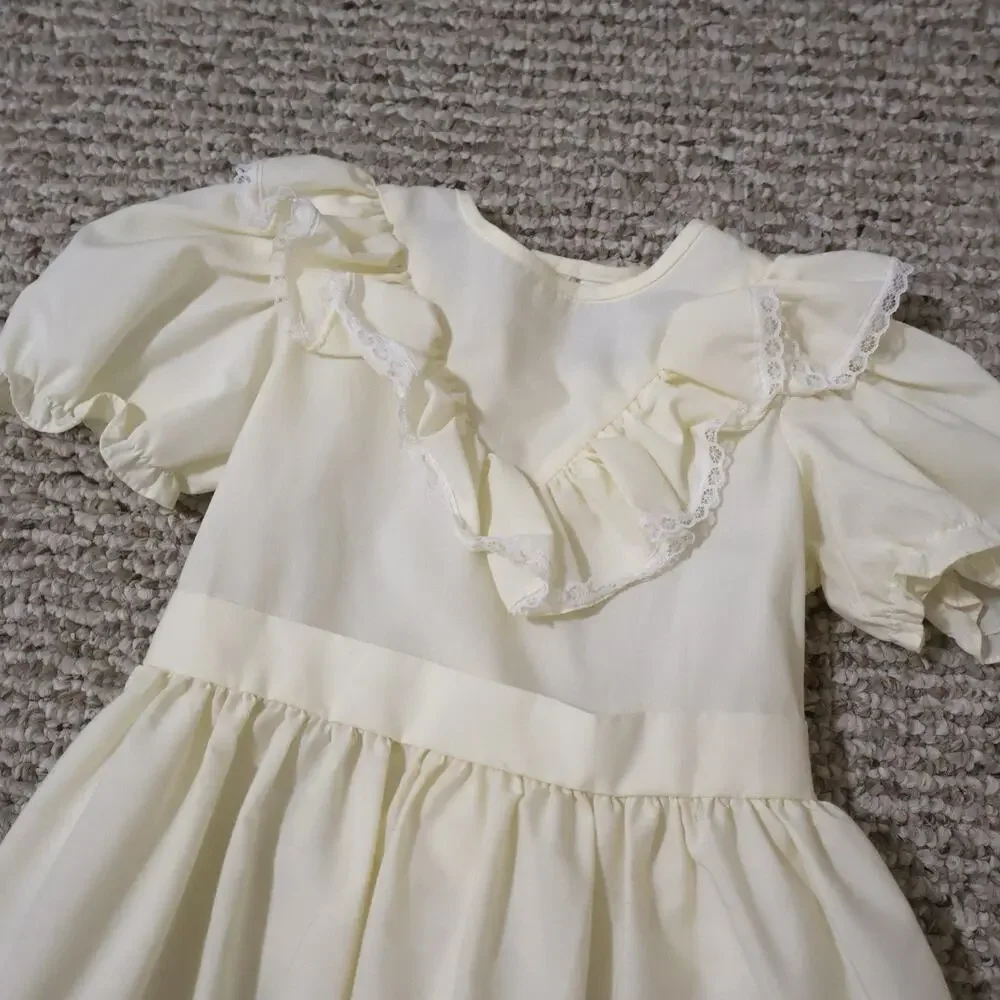 Vintage Butter Yellow Lace Tiered Ruffled Peasant Dress 4T Cottagecore Coquette
